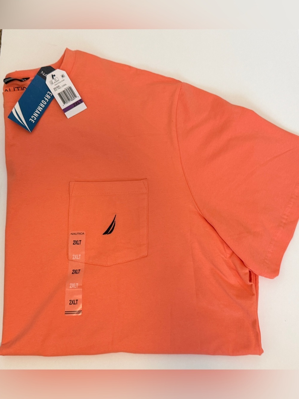 Nautica Men’s 2XLT Big & Tall Pocket T-Shirt Pale Coral Short Sleeve Crew Neck